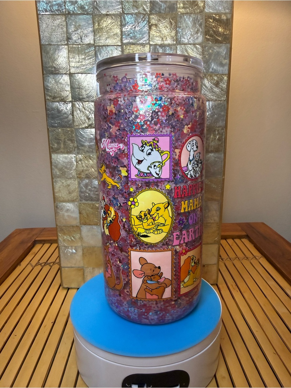 Mama's Love Pink Glitter Travel Tumbler - Decorative Drinkware